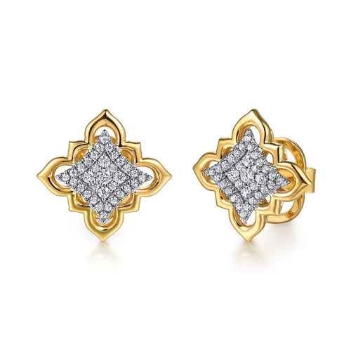 Byzantine Flower 18K White Yellow Gold Graduating Diamond Floral Stud Earrings – EG15412M84JJ-Gabriel & Co.-Renee Taylor Gallery