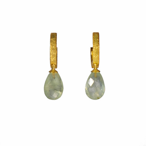 Faceted Prehnite 24K Gold Vermeil Huggie Earrings-Joyla-Renee Taylor Gallery