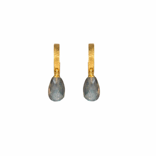 Faceted Moonstone Labradorite 24K Gold Vermeil Huggie Earrings-Joyla-Renee Taylor Gallery