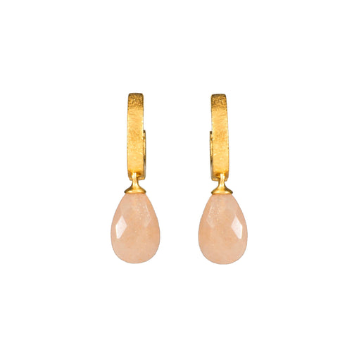 Faceted Oval Peach Moonstone 24K Gold Vermeil Huggie Earrings-Joyla-Renee Taylor Gallery