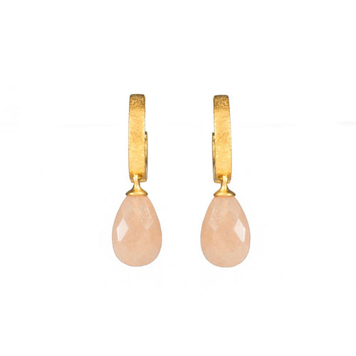 Faceted Oval Peach Moonstone 24K Gold Vermeil Huggie Earrings-Joyla-Renee Taylor Gallery