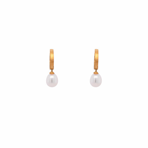 Round White Pearl 24K Gold Vermeil Huggie Earrings-Joyla-Renee Taylor Gallery