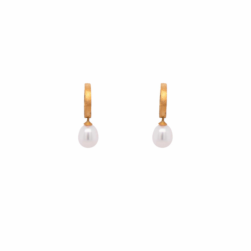 Round White Pearl 24K Gold Vermeil Huggie Earrings-Joyla-Renee Taylor Gallery