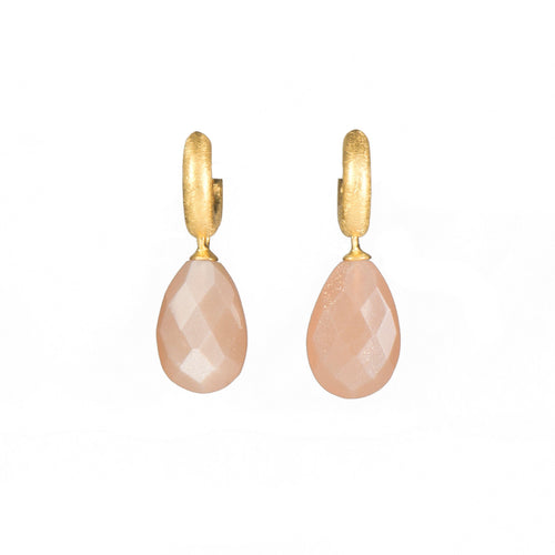 Faceted Peach Moonstone 24K Gold Vermeil Huggie Earrings-Joyla-Renee Taylor Gallery