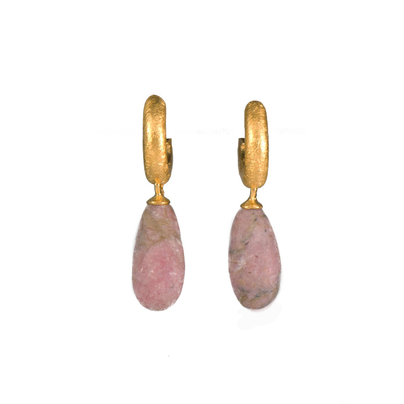 Matt Rhodonite 24K Gold Vermeil Huggie Earrings-Joyla-Renee Taylor Gallery