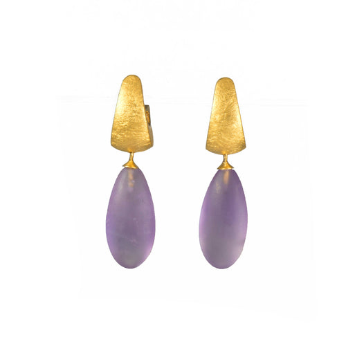 Matte Amethyst Drop 24K Gold Vermeil Huggie Earrings-Joyla-Renee Taylor Gallery
