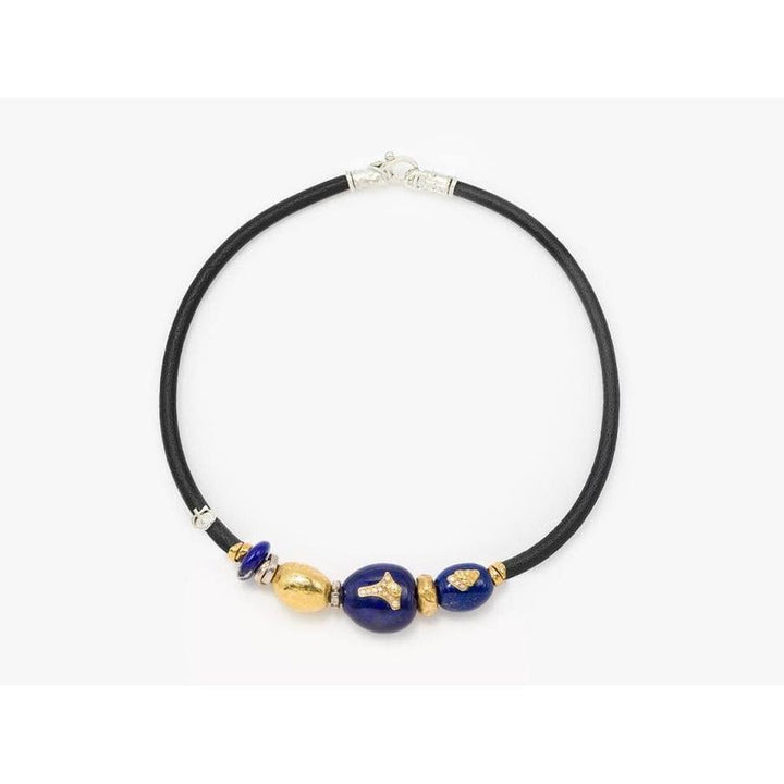 3mm Leather Necklace with Handmade Gold Elements, Silver, Chalcedony, and Diamonds - C2122C-Misani Milano-Renee Taylor Gallery
