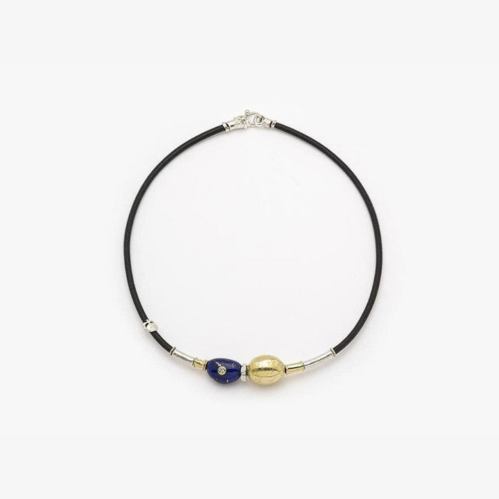 Leather Necklace with Gold Elements, Silver, Lapis Lazuli & Diamonds - C2147LA-Misani Milano-Renee Taylor Gallery