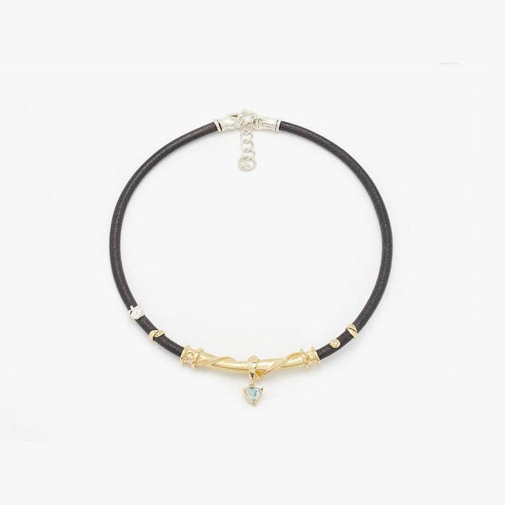 Leather Necklace with Gold Cylinder and Aquamarine - C2152AQ-Misani Milano-Renee Taylor Gallery