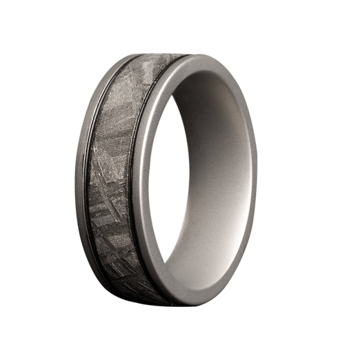 7mm Cobalt Matte Flat Ring with Black Cerakote and Meteorite Inlays – 7C601:(BK1/MT4/BK1)-Heavy Stone-Renee Taylor Gallery