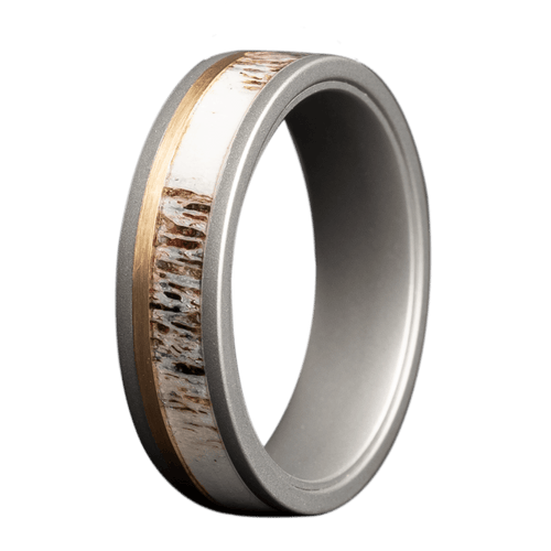 6mm Cobalt Matte Flat Ring with 14K Yellow Gold and Elk Antler Offset Inlays – K6C601:(Y1/ANT3)-Heavy Stone-Renee Taylor Gallery
