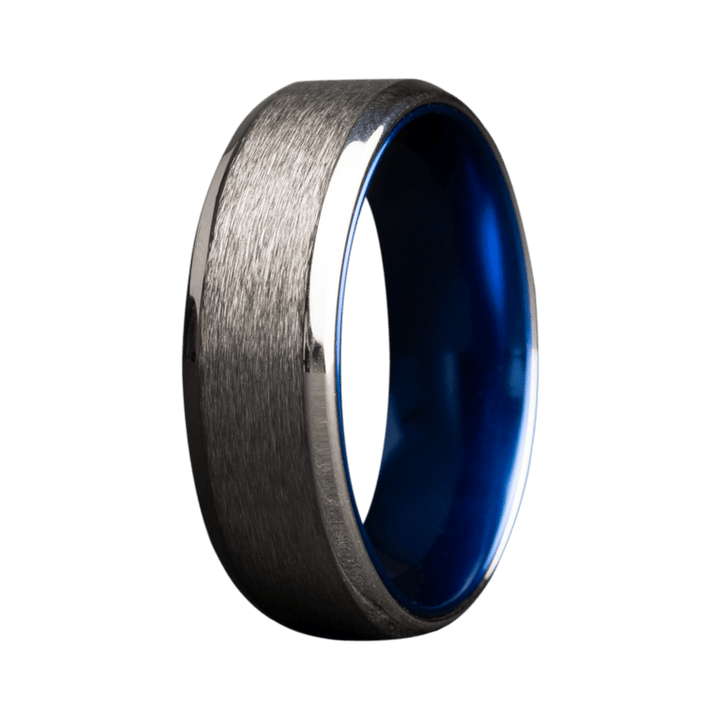 7mm Cobalt Beveled Ring with Satin Center, Polished Edges, and Blue Anodized Sleeve – 7CA107:BL-Heavy Stone-Renee Taylor Gallery