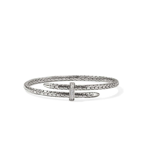 Spear Flex Cuff, Sterling Silver, Diamonds, 4MM - CBP987872DI-John Hardy-Renee Taylor Gallery