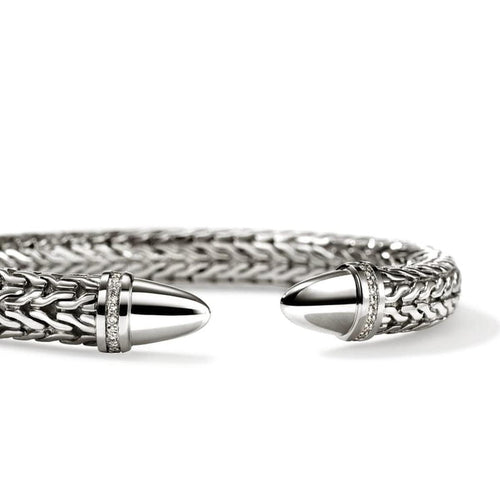 Spear 50 Silver Diamond Pave 8.9mm Flex Cuff - CBP988982DI-John Hardy-Renee Taylor Gallery