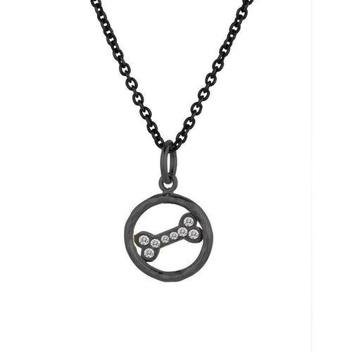 Circle Dog Bone Pendant Oxidized with Diamond by Lika Behar