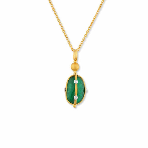 Caged Rotating Emerald Pendant with Diamonds by Lika Behar