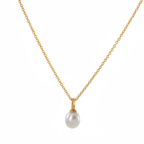 17" White Pearl Drop Pendant 24K Gold Vermeil Necklace-Joyla-Renee Taylor Gallery