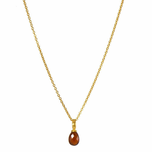 17" Garnet Round Drop Pendant 24K Gold Vermeil Necklace-Joyla-Renee Taylor Gallery