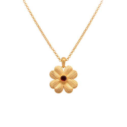Lucky Clover Garnet Reversible Pendant Necklace 24K Gold Vermeil - CLPGAR-Joyla-Renee Taylor Gallery