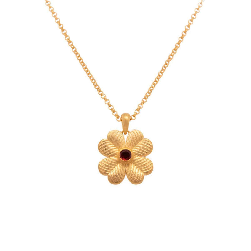 Lucky Clover Garnet Reversible Pendant Necklace 24K Gold Vermeil - CLPGAR-Joyla-Renee Taylor Gallery
