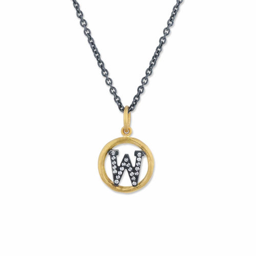 Circle Letter Pendant "w" with Diamond by Lika Behar