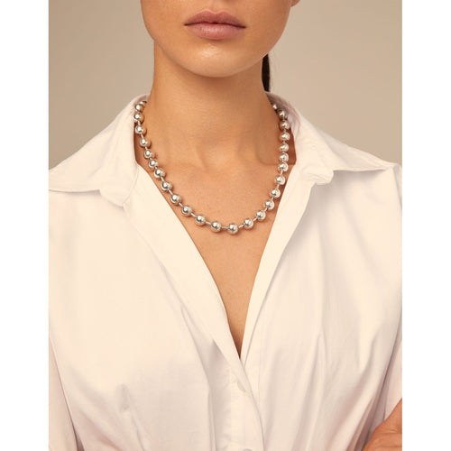 Sterling Silver Plated Bead Necklace - COL1390MTL0000U-UNO de 50-Renee Taylor Gallery