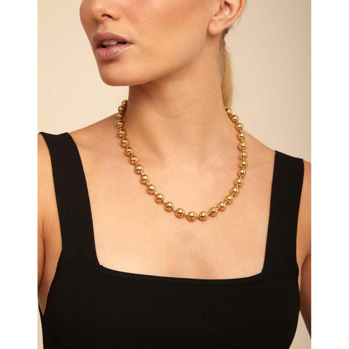 18K Gold Plated Necklace with Spherical Beads and Snap Lock Closure - COL1391ORO0000U-UNO de 50-Renee Taylor Gallery