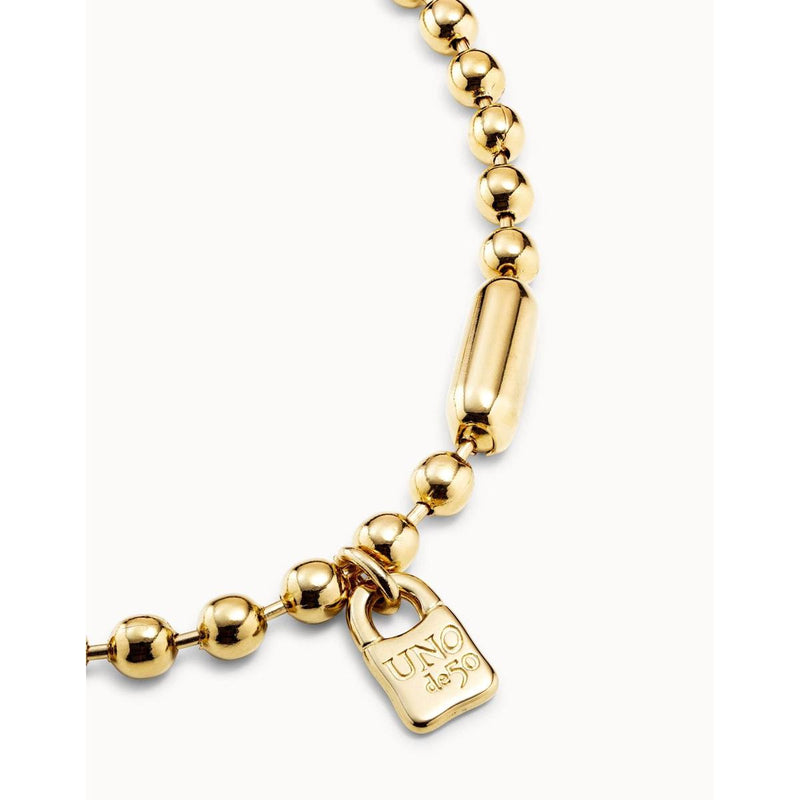 18K Gold Plated Necklace with Spherical Beads and Snap Lock Closure - COL1391ORO0000U-UNO de 50-Renee Taylor Gallery
