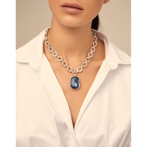 Sterling Silver Plated Short Necklace and Crystal - COL1567AZUMTL0U-UNO de 50-Renee Taylor Gallery