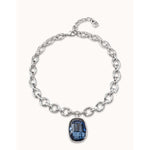 Sterling Silver Plated Short Necklace and Crystal - COL1567AZUMTL0U-UNO de 50-Renee Taylor Gallery
