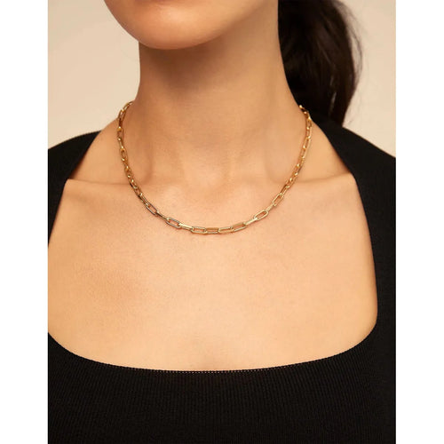 18K Gold Plated Short Chain Necklace - COL1608ORO0000U-UNO de 50-Renee Taylor Gallery