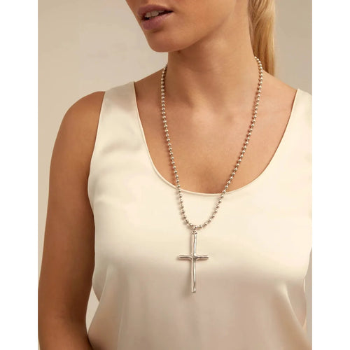 Faith Sterling Silver Plated Necklace - COL1716MTL0000U-UNO de 50-Renee Taylor Gallery
