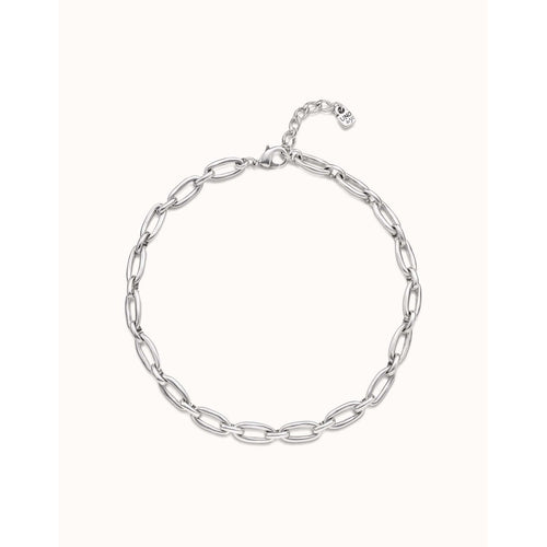 Sterling Silver Plated Short Necklace with Medium Sized Oval Links - COL1765MTL0000U-UNO de 50-Renee Taylor Gallery