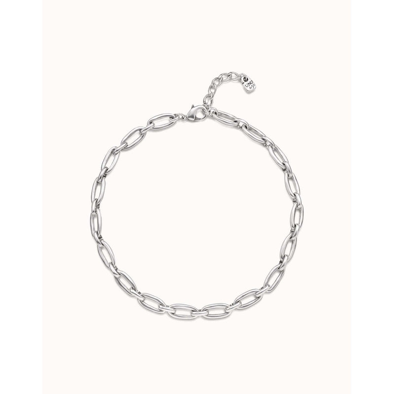Sterling Silver Plated Short Necklace with Medium Sized Oval Links - COL1765MTL0000U-UNO de 50-Renee Taylor Gallery