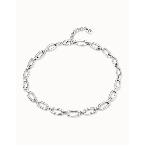 Sterling Silver Plated Short Necklace with Medium Sized Oval Links - COL1765MTL0000U-UNO de 50-Renee Taylor Gallery