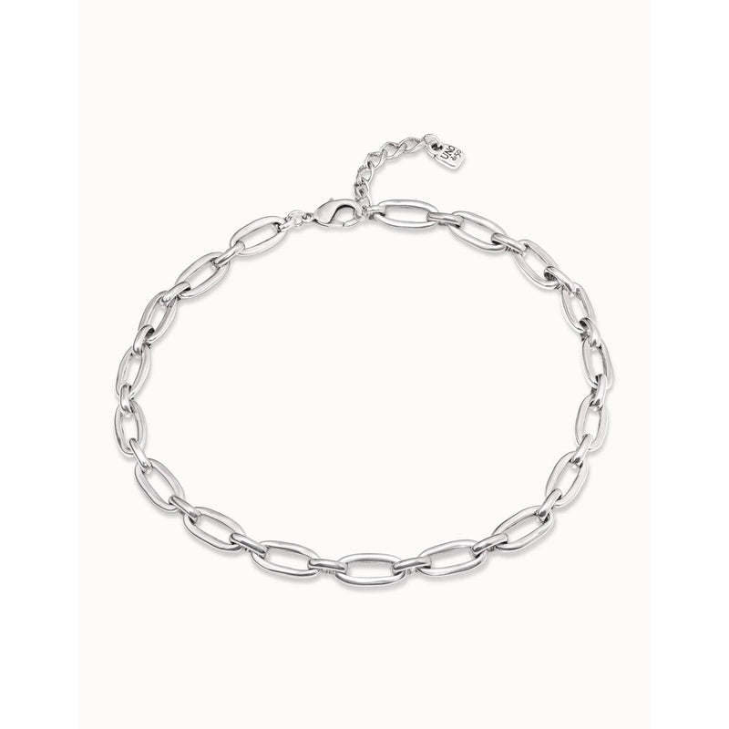 Sterling Silver Plated Short Necklace with Medium Sized Oval Links - COL1765MTL0000U-UNO de 50-Renee Taylor Gallery