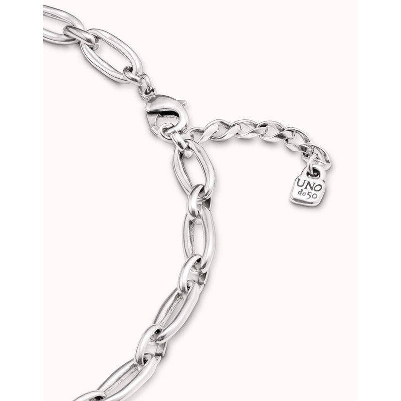 Sterling Silver Plated Short Necklace with Medium Sized Oval Links - COL1765MTL0000U-UNO de 50-Renee Taylor Gallery
