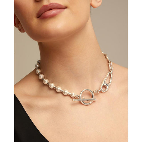 Silver Pearl & Match Short Link Chain Necklace with Pearls - COL1841BPLMTL0U-UNO de 50-Renee Taylor Gallery