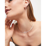 Ser Indomable Rigid Necklace with Front Clasp, Sterling Silver Plated with White Topaz - COL1938BLNMTL-UNO de 50-Renee Taylor Gallery