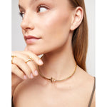 Ser Indomable Rigid Necklace with Front Clasp, 18k Gold Plated with White Topaz - COL1938BLNORO-UNO de 50-Renee Taylor Gallery