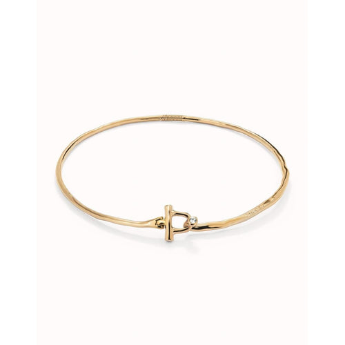 Ser Indomable Rigid Necklace with Front Clasp, 18k Gold Plated with White Topaz - COL1938BLNORO-UNO de 50-Renee Taylor Gallery