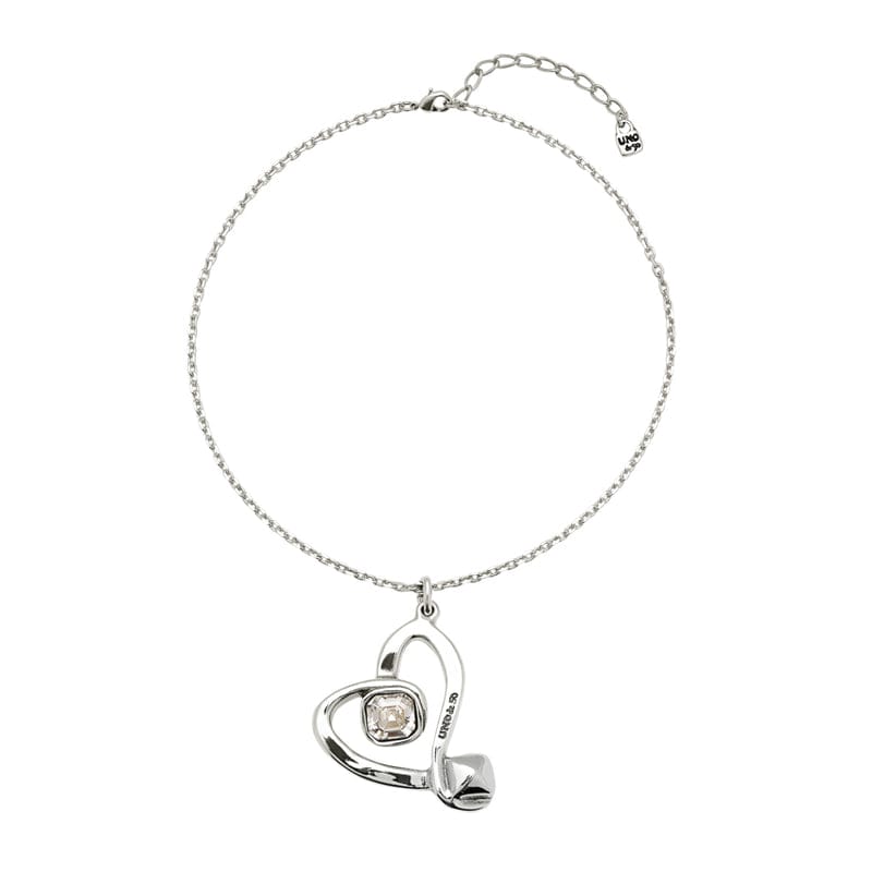 Midsize Sterling Silver Plated Pendant and Heart with Clear Crystal - COL1989CRSMTL0U-UNO de 50-Renee Taylor Gallery