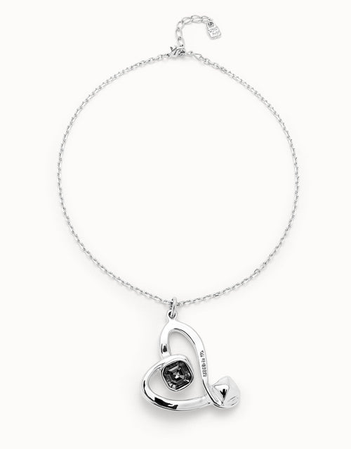 Midsize Sterling Silver Plated Pendant and Heart with Black Crystal - COL1989NGRMTL0U-UNO de 50-Renee Taylor Gallery