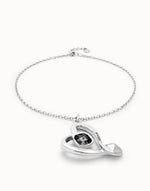 Midsize Sterling Silver Plated Pendant and Heart with Black Crystal - COL1989NGRMTL0U-UNO de 50-Renee Taylor Gallery