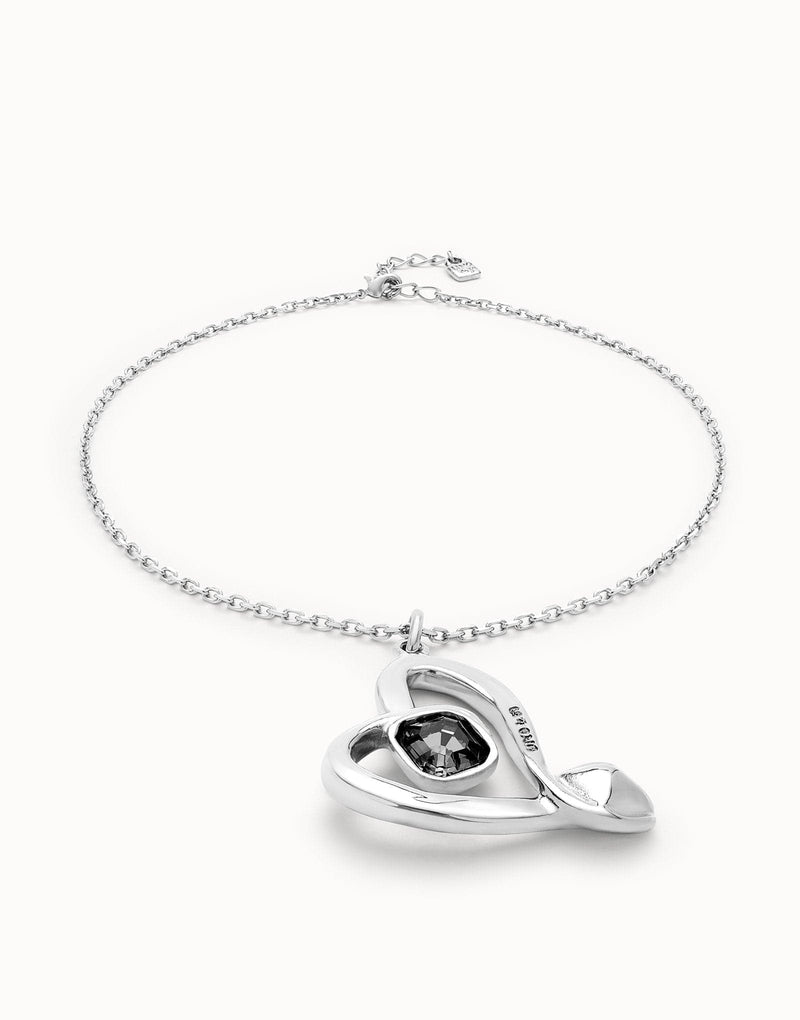 Midsize Sterling Silver Plated Pendant and Heart with Black Crystal - COL1989NGRMTL0U-UNO de 50-Renee Taylor Gallery