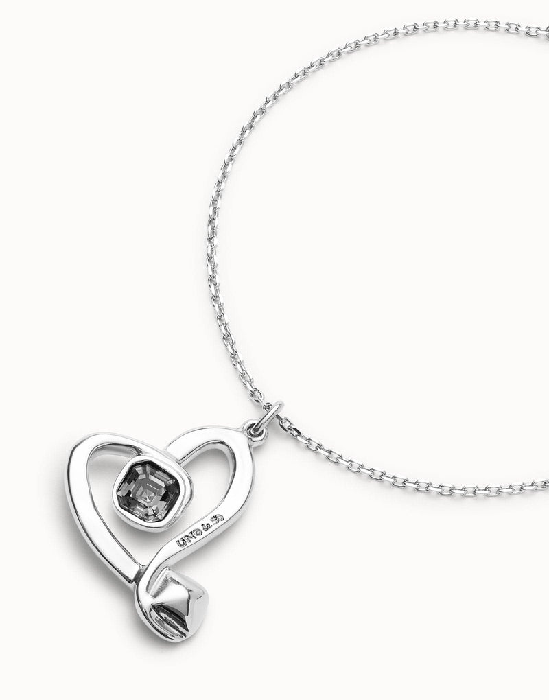 Midsize Sterling Silver Plated Pendant and Heart with Black Crystal - COL1989NGRMTL0U-UNO de 50-Renee Taylor Gallery