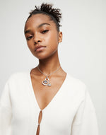 Midsize Sterling Silver Plated Pendant and Heart with Black Crystal - COL1989NGRMTL0U-UNO de 50-Renee Taylor Gallery