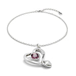 Midsize Sterling Silver Plated Pendant necklace and Heart with Pink Crystal - COL1989RSAMTL0U-UNO de 50-Renee Taylor Gallery