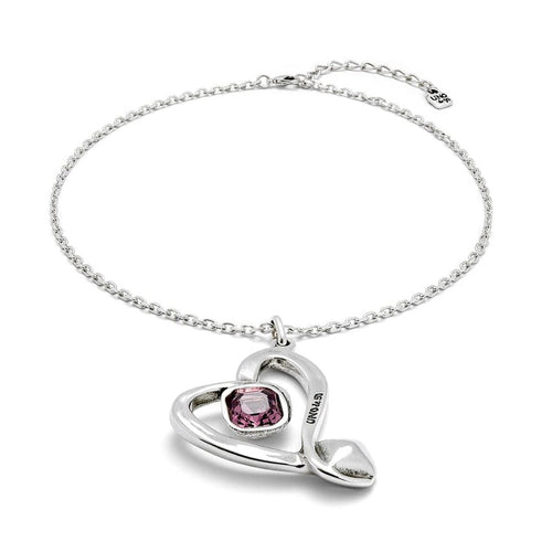 Midsize Sterling Silver Plated Pendant necklace and Heart with Pink Crystal - COL1989RSAMTL0U-UNO de 50-Renee Taylor Gallery