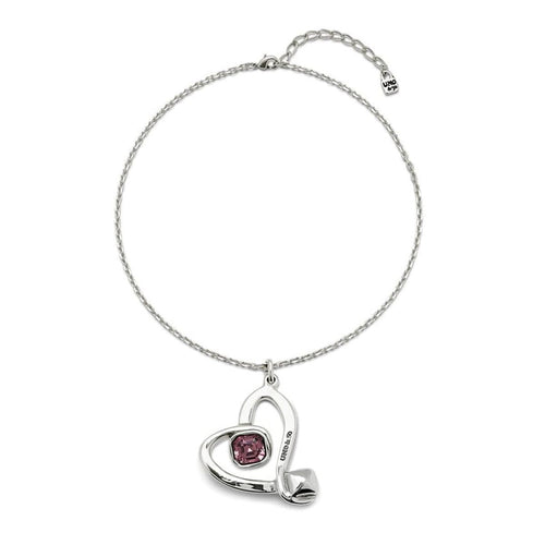 Midsize Sterling Silver Plated Pendant necklace and Heart with Pink Crystal - COL1989RSAMTL0U-UNO de 50-Renee Taylor Gallery